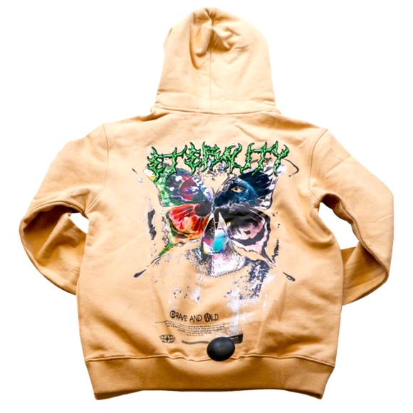 Eternity Butterfly‎ Hoodie Men’s 3XL Khaki Tan Streetwear Drop Hip Hop Textured - Picture 1 of 10